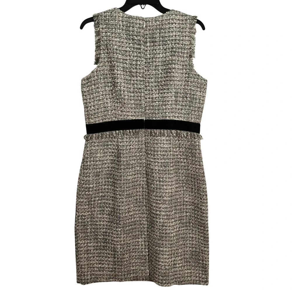 J. Crew Metallic Sparkle Tweed Sheath Dress Sz 10 Silver Velvet Fringe Trim NWT